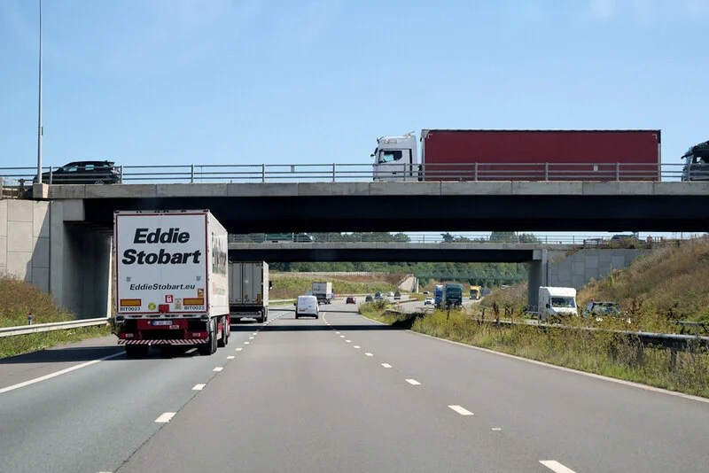 Lorries at the M20's Sevington junction (10A), the closest junction to the truck stop. The picture does not show the truck stop itself.