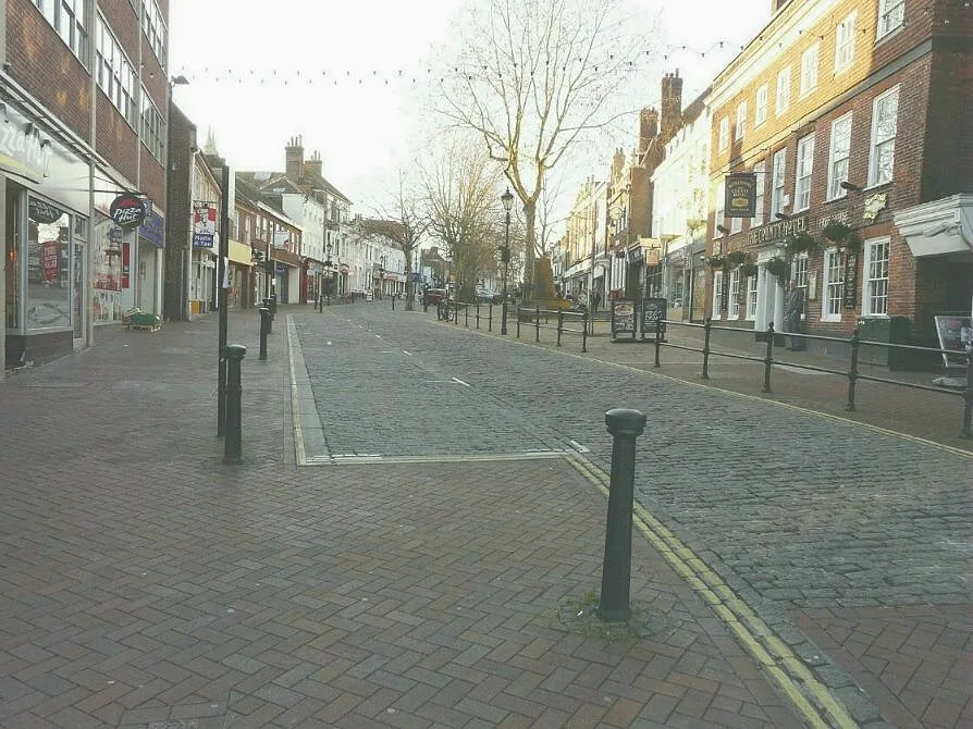 A general view of Lower High Street in Ashford, the street where police were called on 13 September. The photograph was taken before the incident and does not show it.